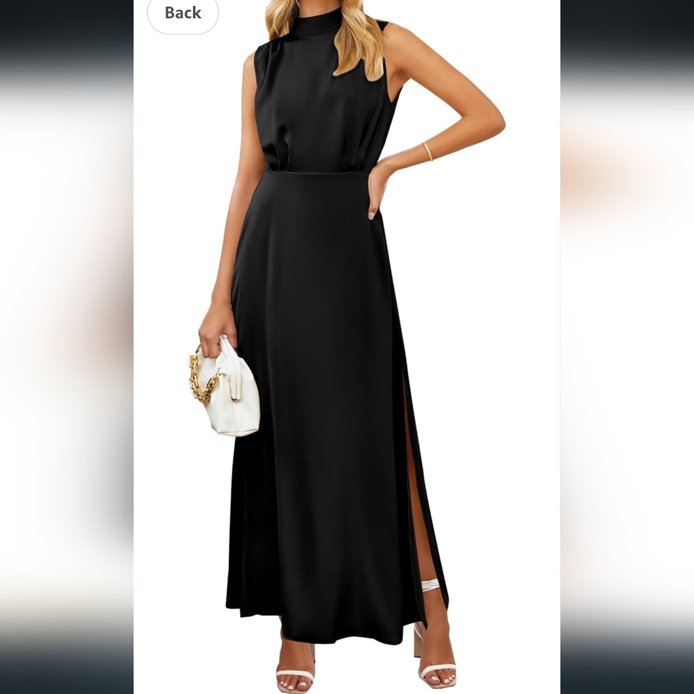 NWT Pretty Garden Silk Black Sleeveless Maxi Dress